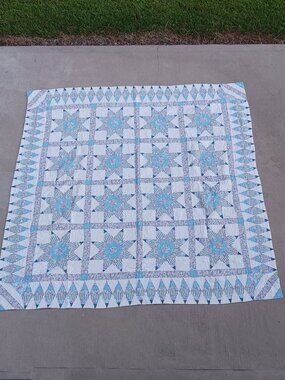 Arch Quilts Elmsford NY queen quilt  diamond pattern Tiffany blue